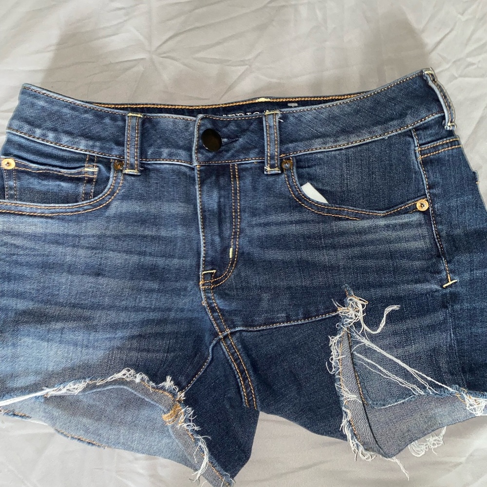 american eagle dark blue jean shorts